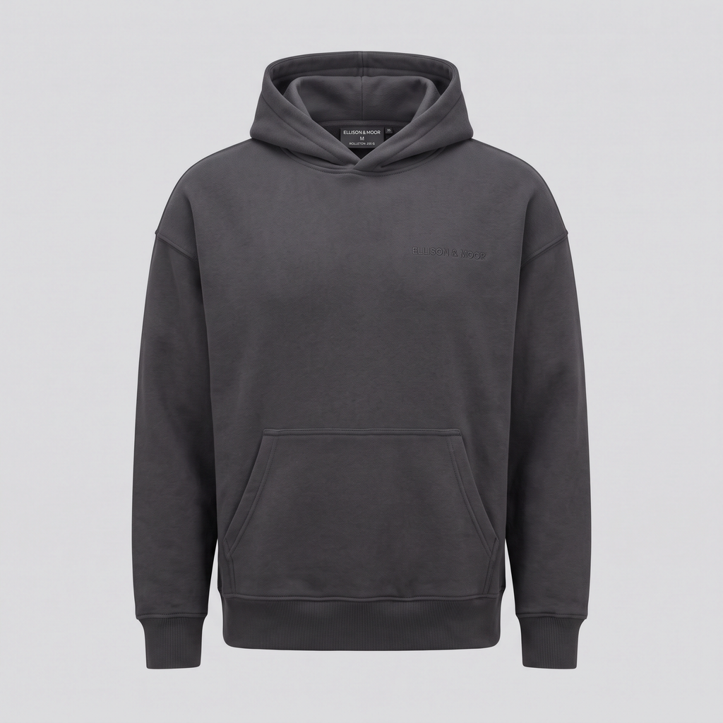 Hoodie lourd, charbon, vue de face — ELLISON & MOOR