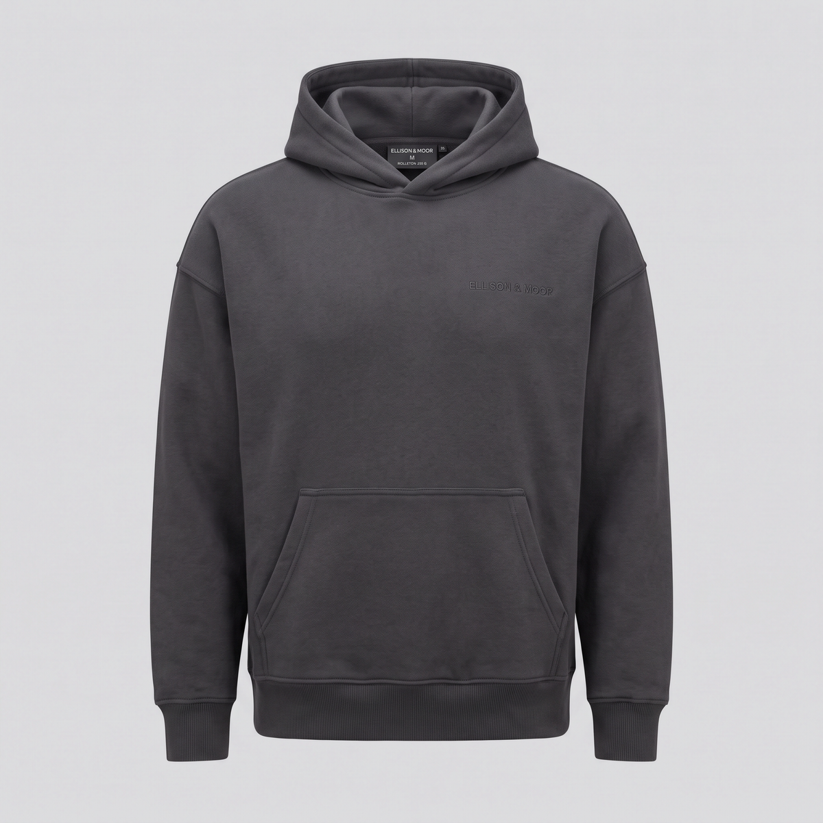 Hoodie lourd, charbon, vue de face — ELLISON & MOOR