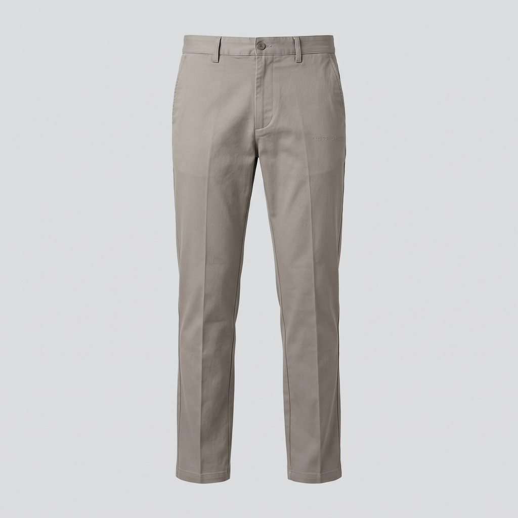 Pantalon droit en sergé, grège, vue de face — ELLISON & MOOR