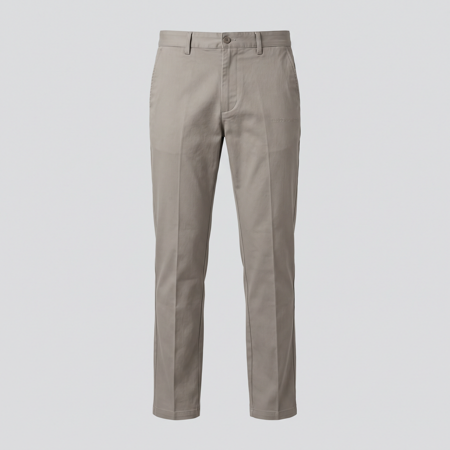 Pantalon droit en sergé, grège, vue de face — ELLISON & MOOR