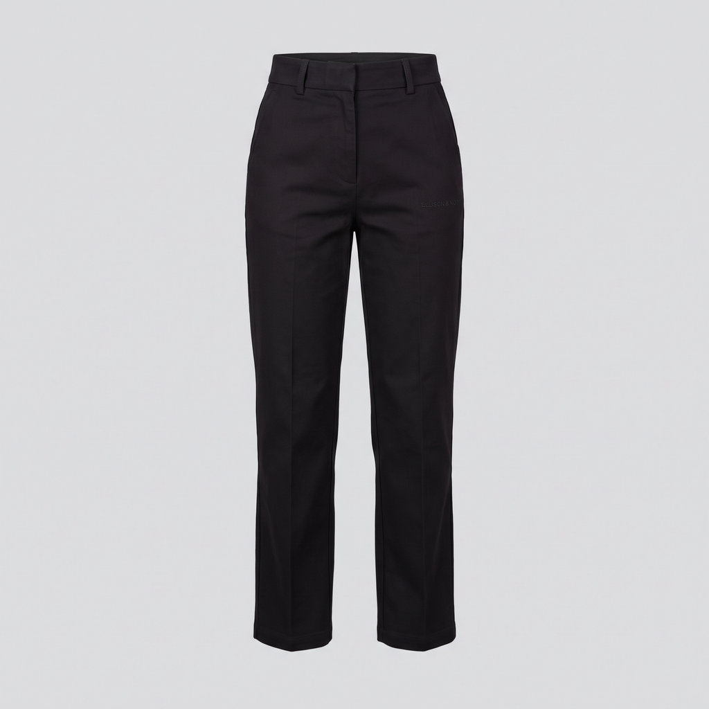Pantalon droit taille haute, noir, vue de face — ELLISON & MOOR