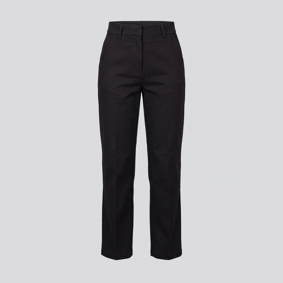 Pantalon droit taille haute, noir, vue de face — ELLISON & MOOR