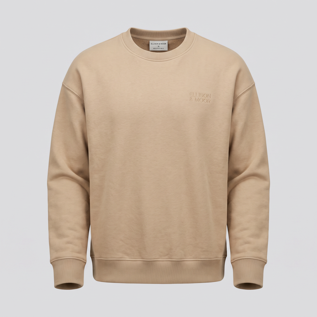 Sweat col rond, sable, vue de face — ELLISON & MOOR