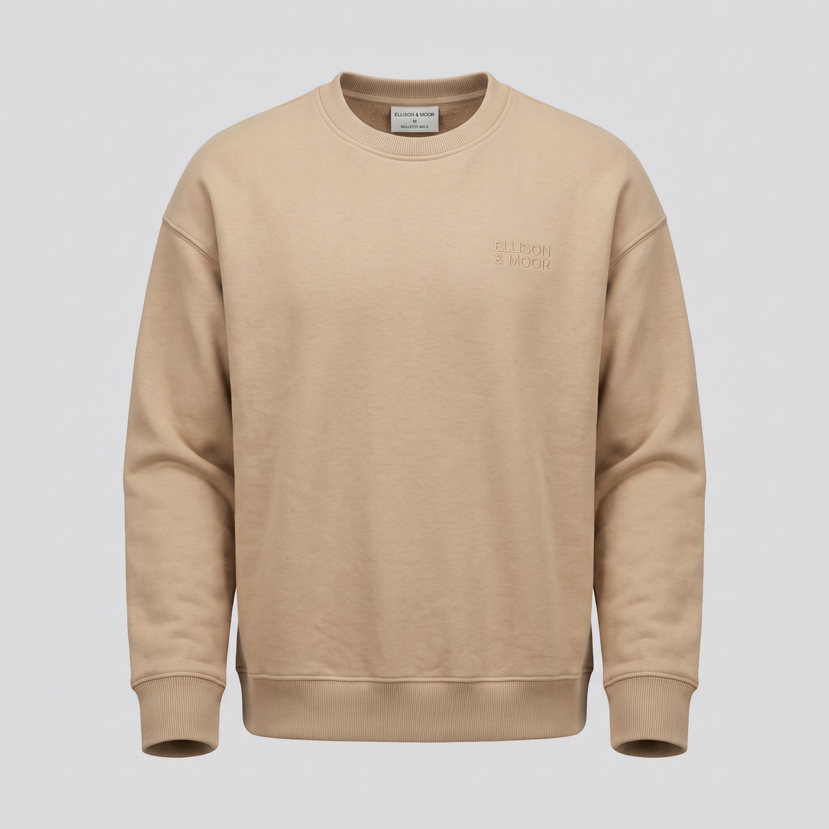Sweat col rond, sable, vue de face — ELLISON & MOOR