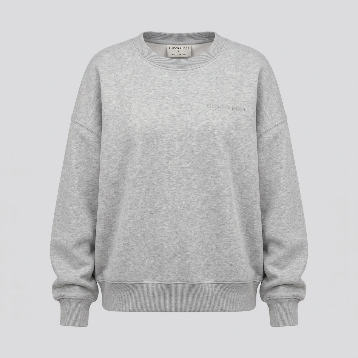 Sweat oversize, gris chiné, vue de face — ELLISON & MOOR