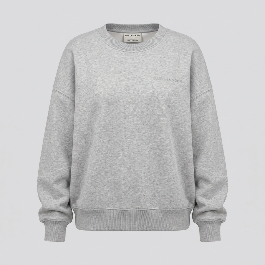 Sweat oversize, gris chiné, vue de face — ELLISON & MOOR
