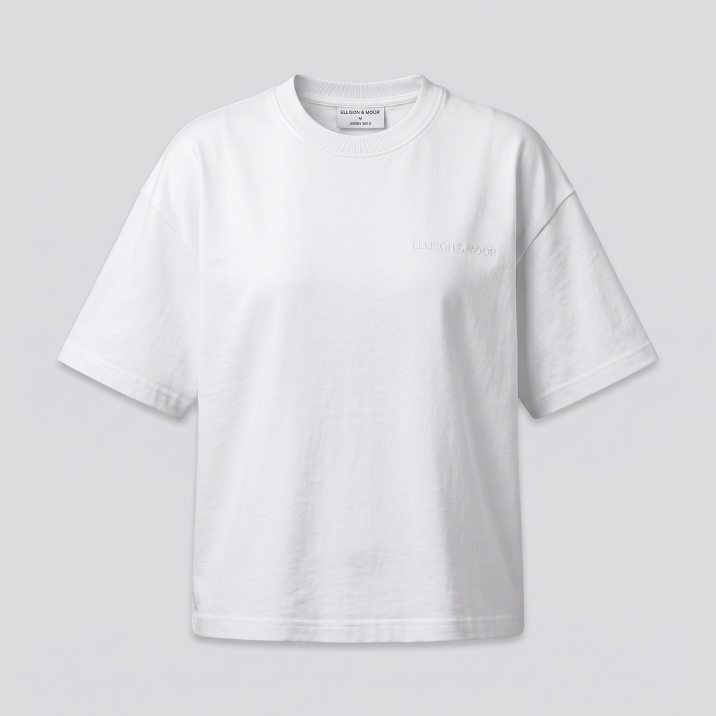 T-shirt boxy lourd, craie, vue de face — ELLISON & MOOR