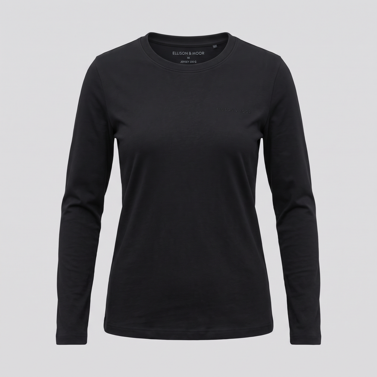 T-shirt manches longues ajusté, noir, vue de face — ELLISON & MOOR
