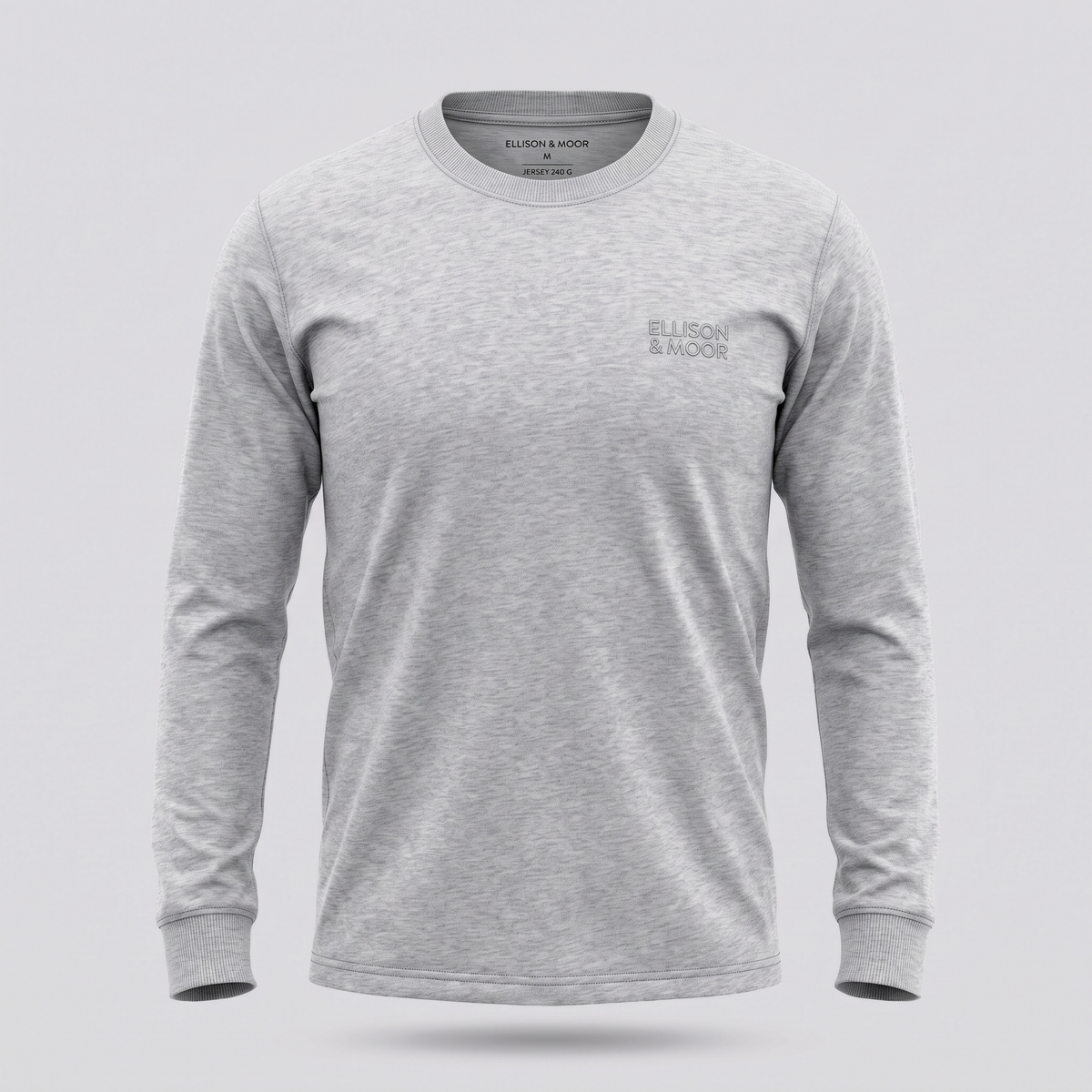 T-shirt manches longues, gris chiné, vue de face — ELLISON & MOOR